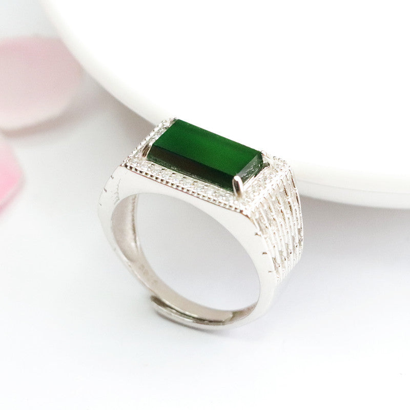 Icy Green Jadeite Saddle 925 Silver Ring