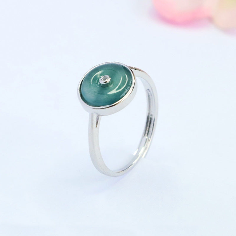 Blue Water Jadeite Peace Buckle 9 mm Ring