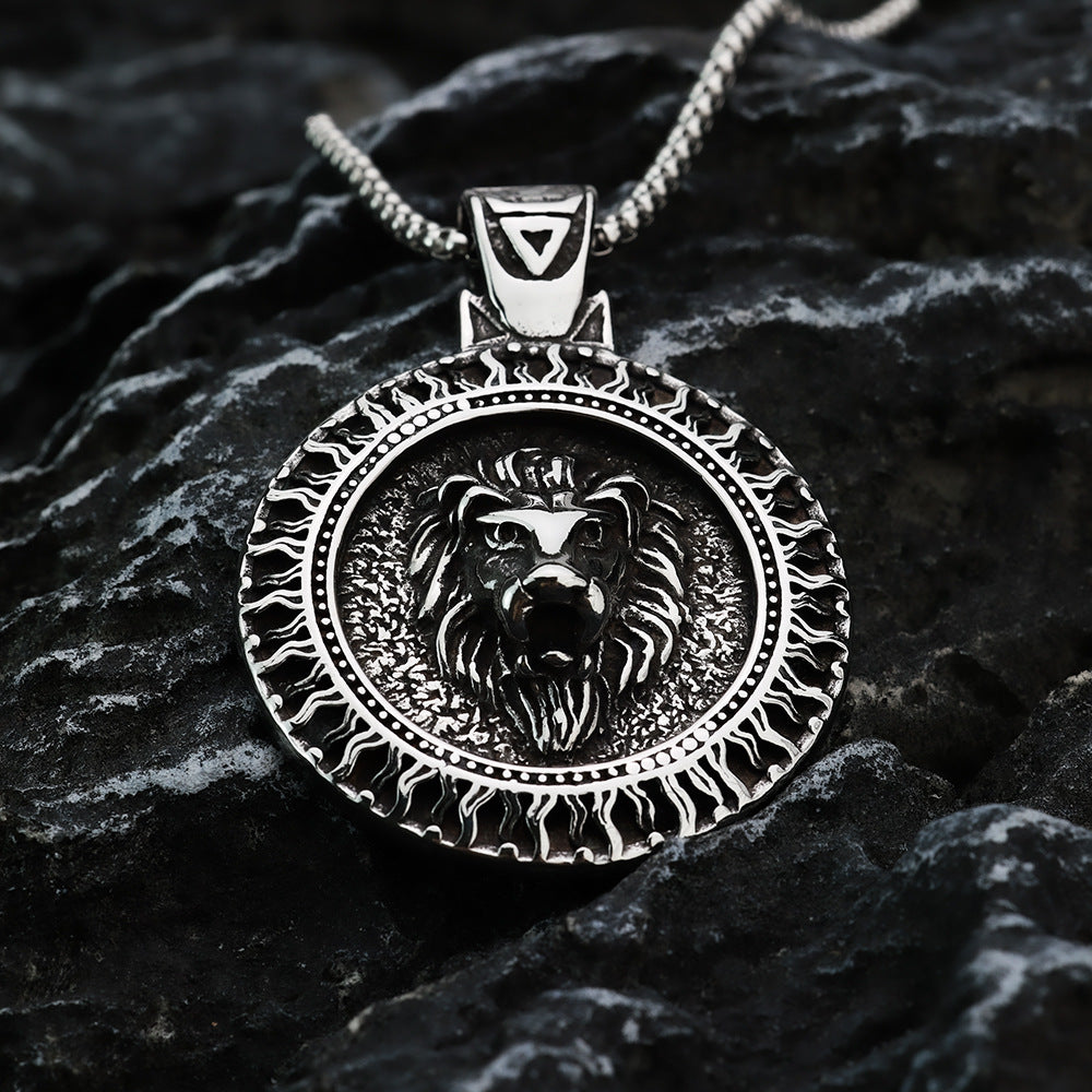 Vintage Men's Jewelry Stainless Steel Lion Head Pendant Necklace