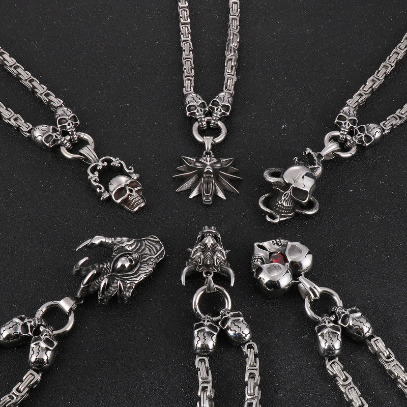 Gothic Skull Charm Pendant, Spooky Demon Claw Ghost Head Titanium Steel Men's Regal Chain Necklace