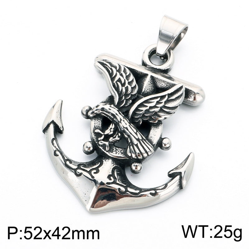 Vintage Celtic Carved Cross Anchor Necklace Iris Anchor Skull Stainless Steel Men's Pendant
