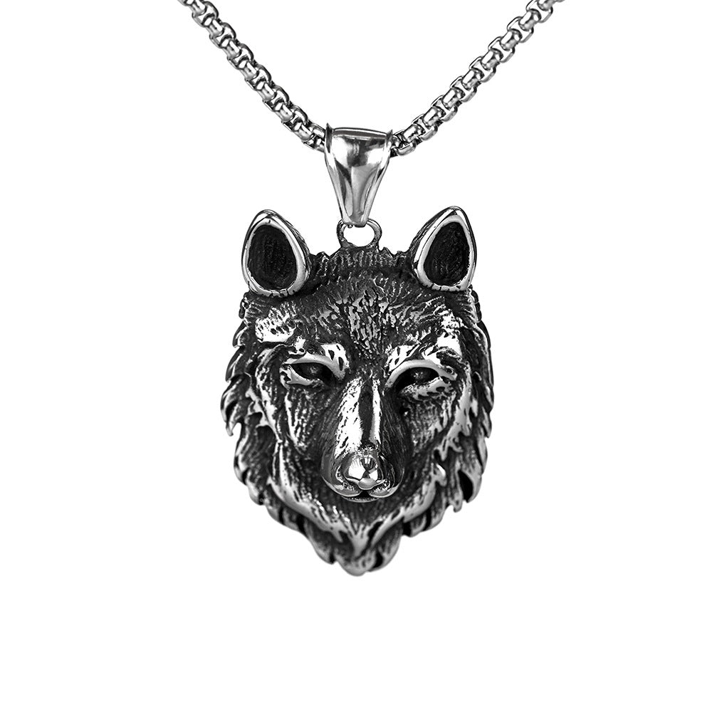 European And American Jewelry Wholesale Titanium Steel Men's Pendant Necklace Retro Wolf Head Design