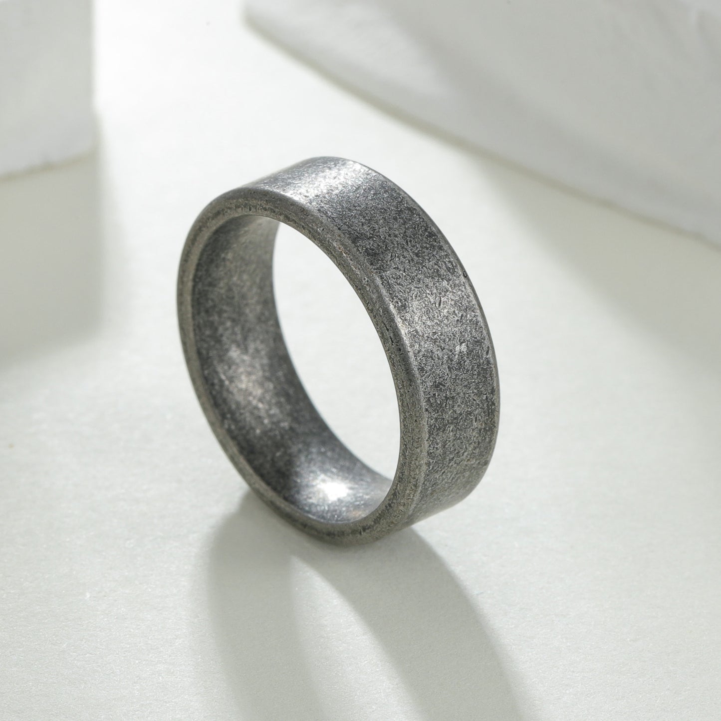 Planderful Everyday Genie 7mm Stainless Steel Ring Unisex Ancient Silver Protection Symbol