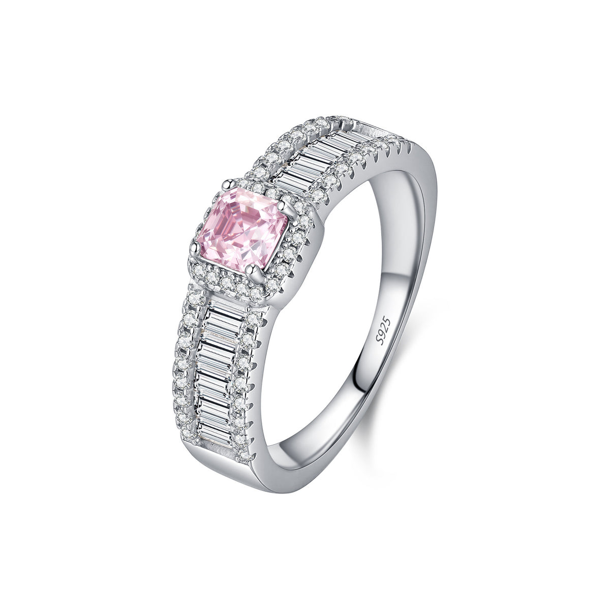 S925 Sterling Silver Pink Moissanite Ladder Ring