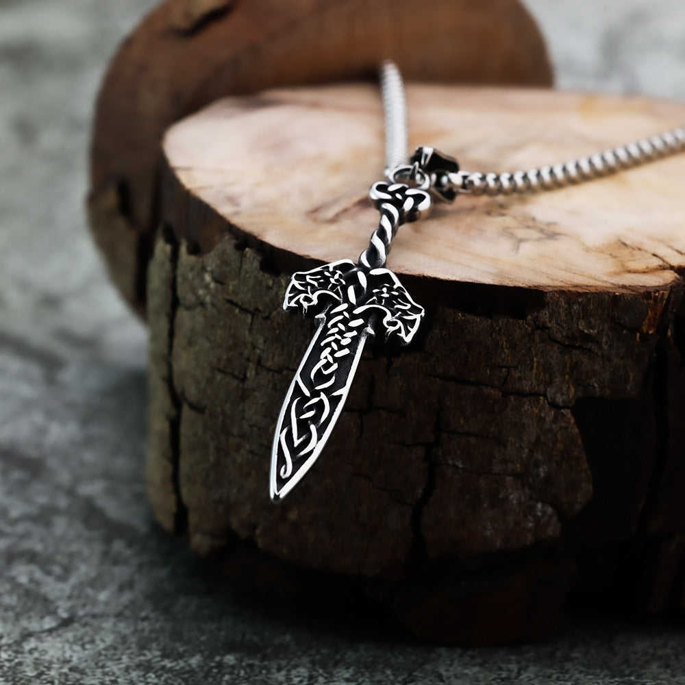 Planderful Viking Sword Pendant Necklace For Men Titanium Steel Personalized Retro Norse Legacy Jewelry