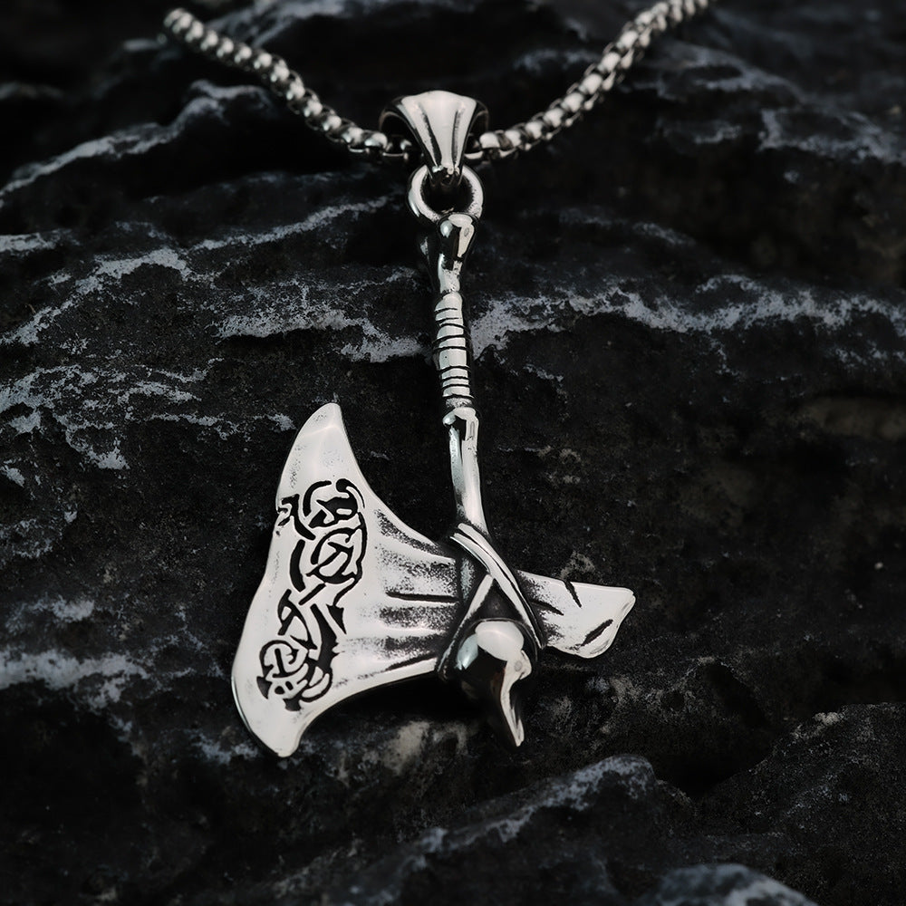 European And American Retro Stainless Steel Viking Axe Pendant Necklace For Men