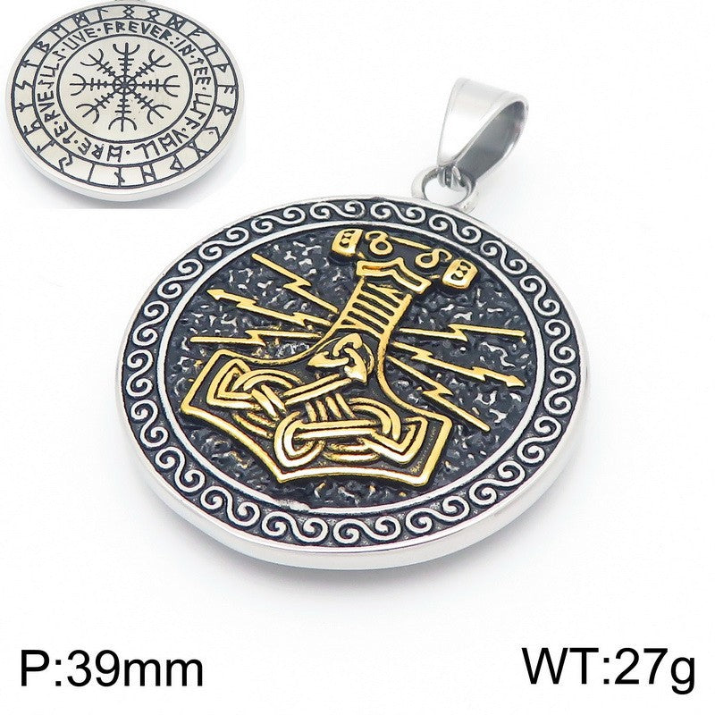 Planderful Viking Rune Pendant Double Sided Thor Hammer Men