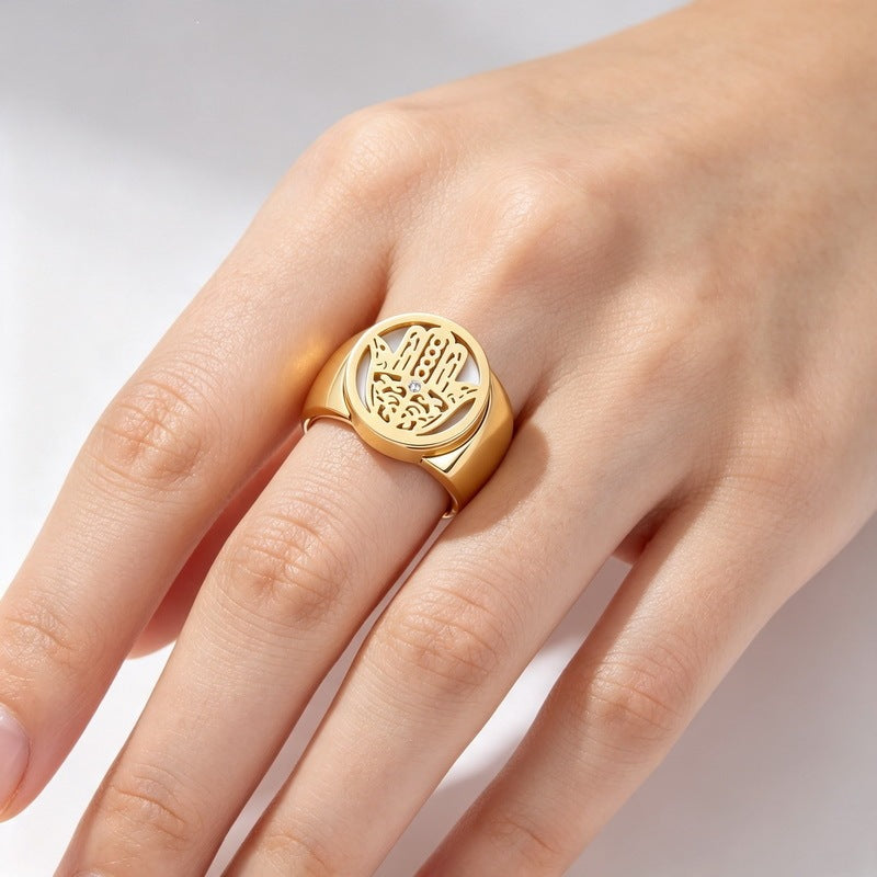 Fatima Hand Hollow Fritillary Bottom Wide Edition Ring Tree Of Life Roman Scale