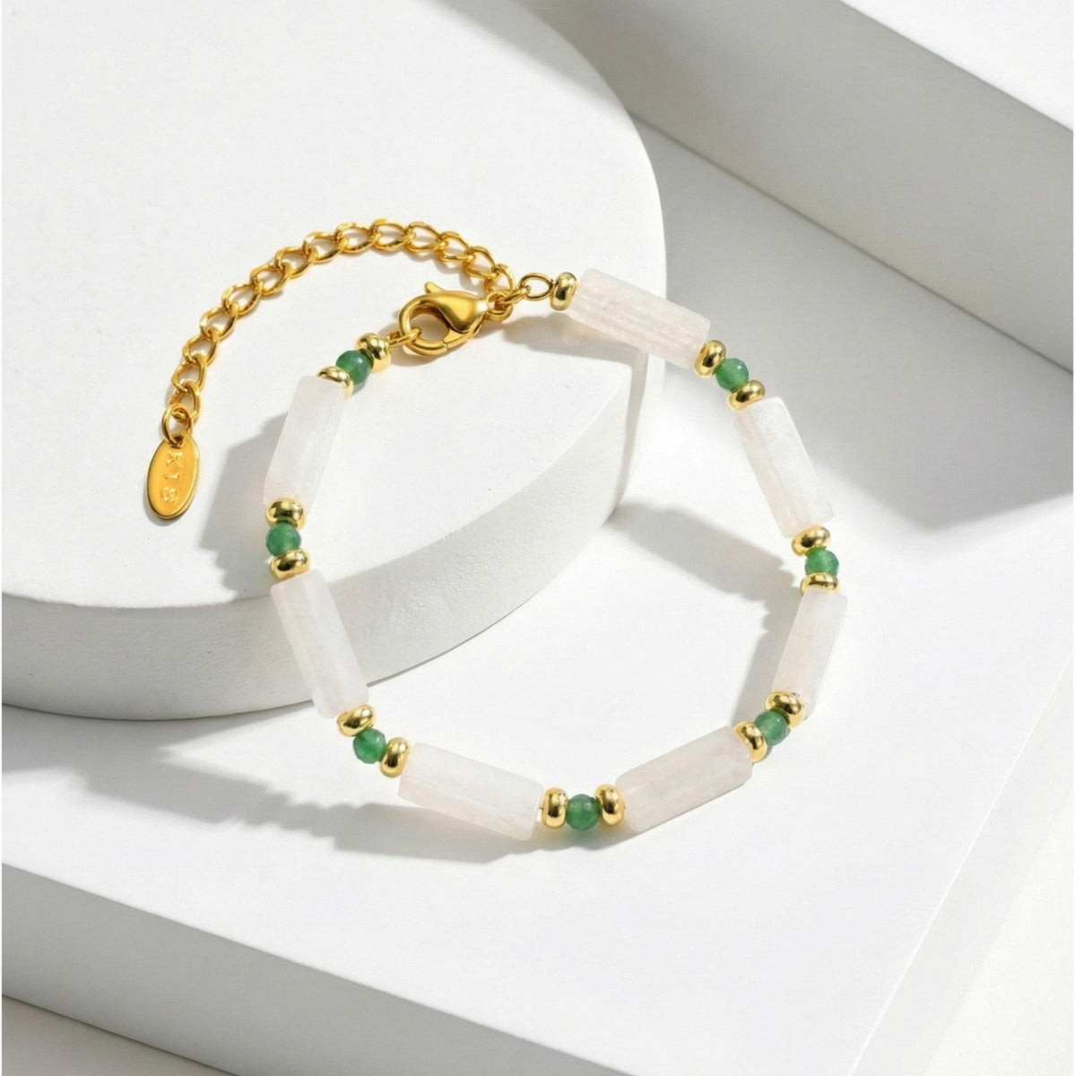 White Jade Bead Stainless Steel Bracelet