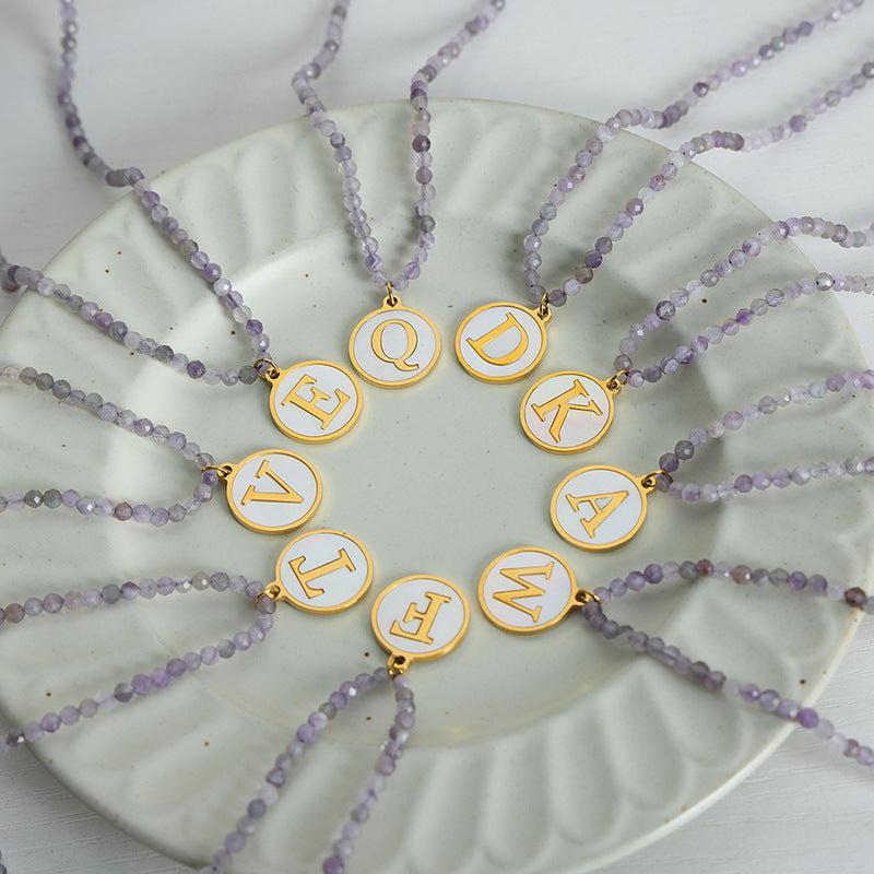 Luxurious Titanium Gold-Plated Mother-of-Pearl Pendant Necklace with Zircon Details