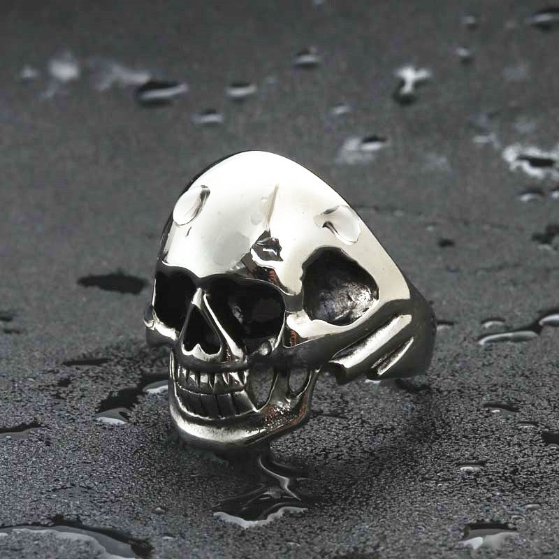 Titanium Steel Punk Skull Ring for Men - Retro Ghost Head Design in Glossy Finish