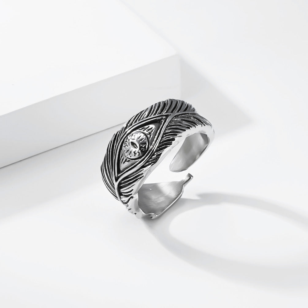 Stainless Steel Ring Everyday Genie By Planderful Collection For Men Unisex Retro Feather Eyes Design Durable Statement