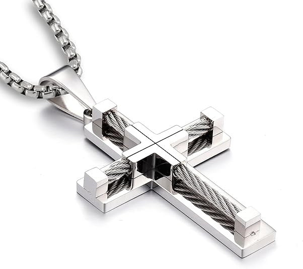 Planderful Stainless Steel Cross Pendant Necklace For Men Durable Hip Hop Style Everyday Wear Gift