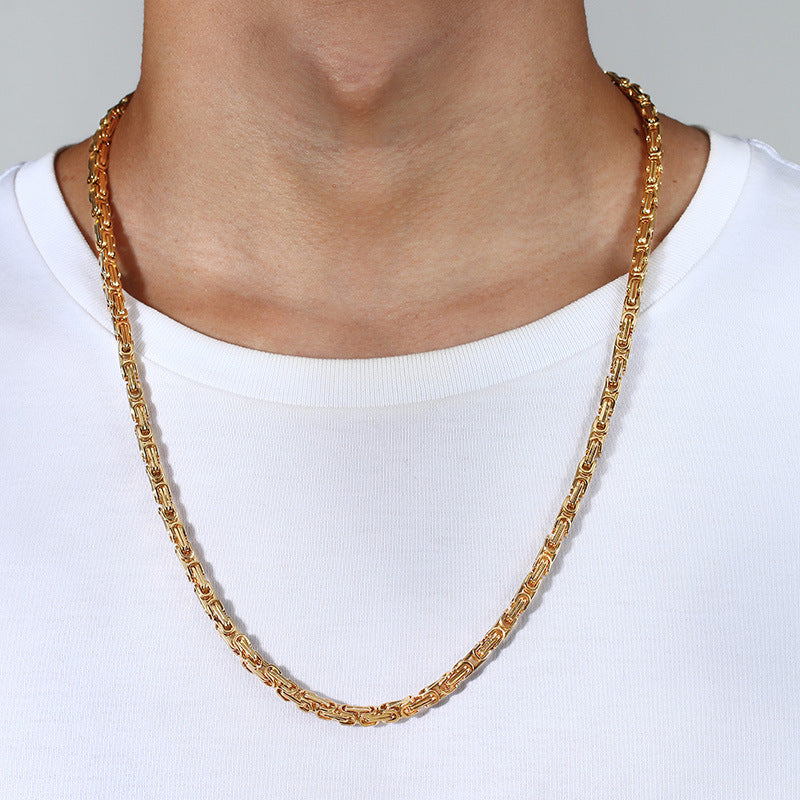European And American 4MM Byzantine Men's Thick Chain Necklace