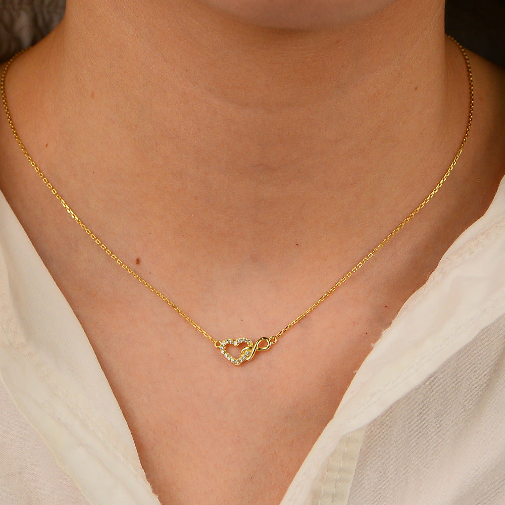 Lucky Figure-8 Infinite Heart-Shaped Sterling Silver Necklace Niche Versatile Necklace
