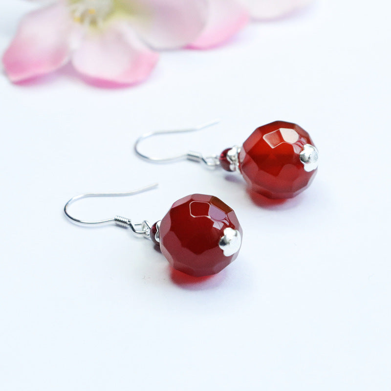 Sterling Silver Acacia Bean Earrings with Natural Red Agate Ear Hooks
