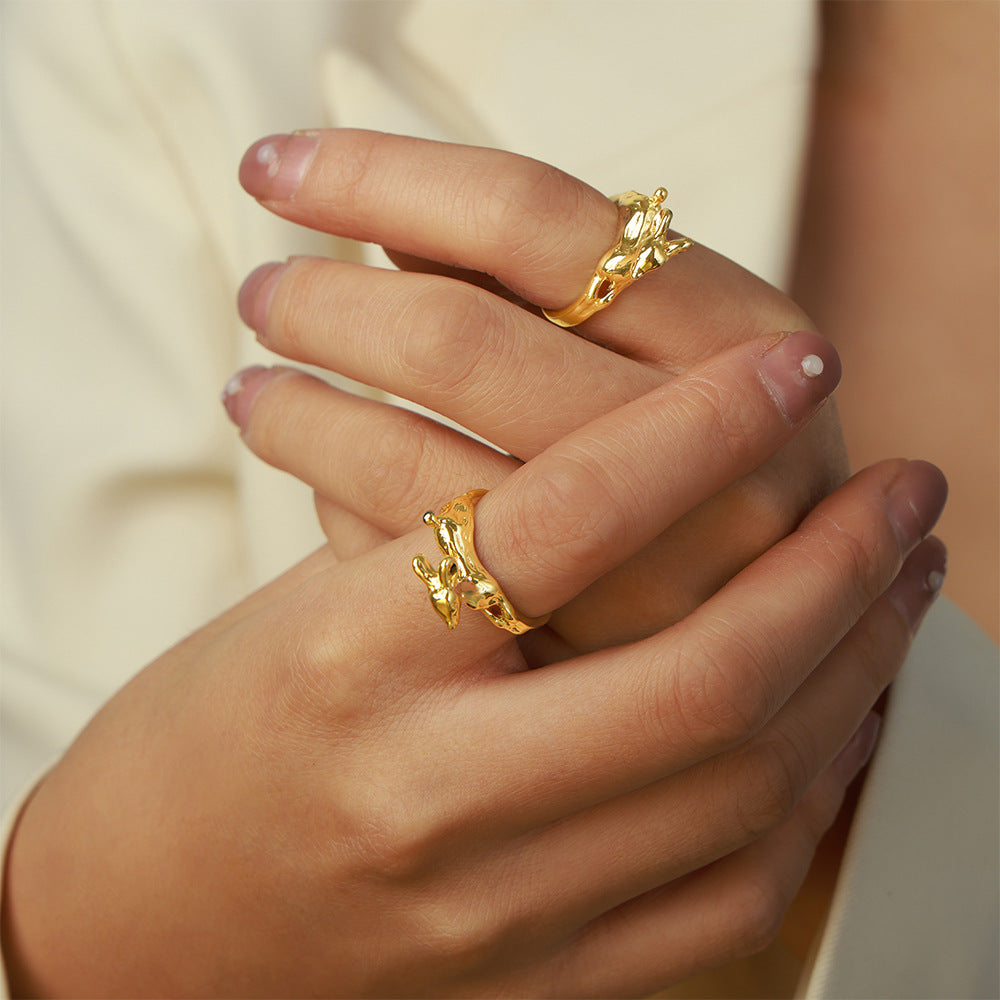 Copper Deer Open Ring - Stylish Medieval-inspired Jewelry for Women