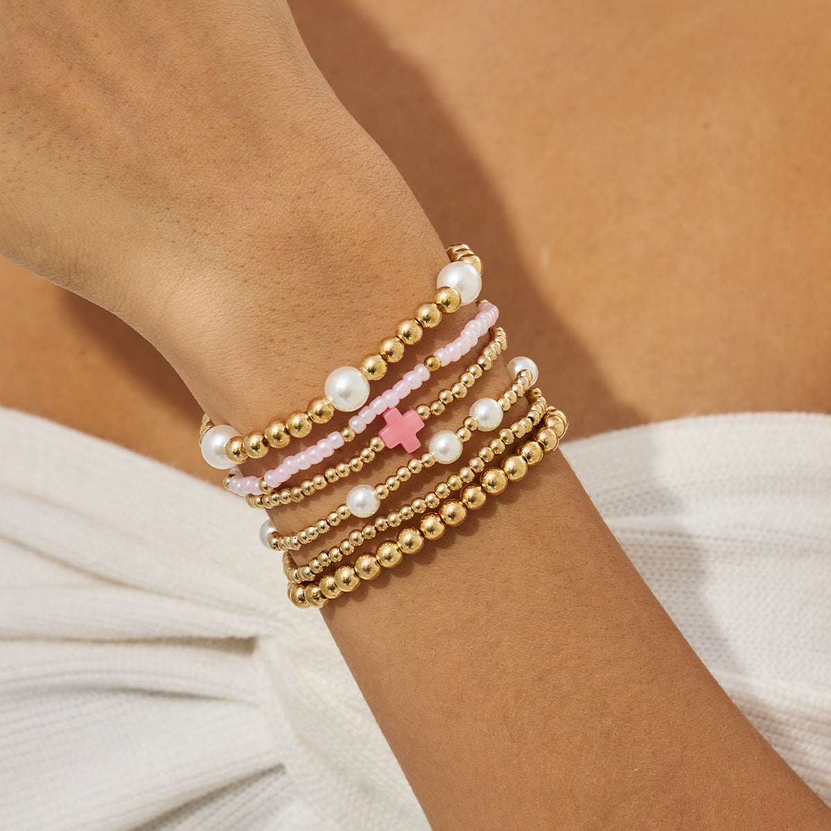 Planderful Starfish Cross Bracelet Elastic Beaded Jewelry Women Versatile Holiday Stacking Accessory Vienna Verve