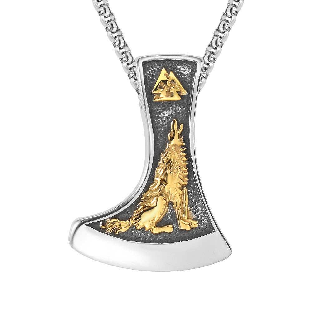 Planderful Viking Axe Pendant Dire Wolf For Men And Women Unisex Steel Protection Statement