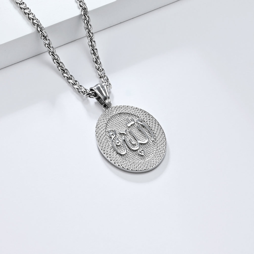 Cross-Border Retro Niche Personalized Titanium Steel Plated 18K Gold Oval Necklace for Men and Women