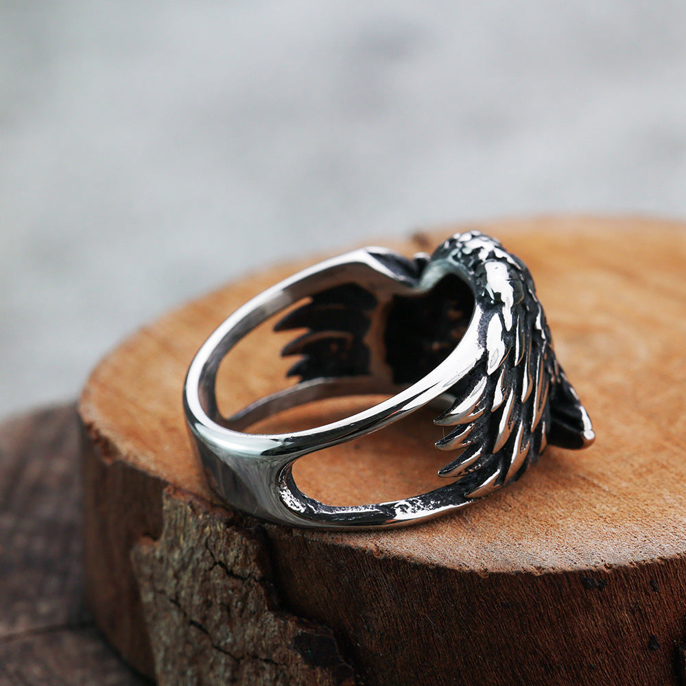 Foreign Trade New Viking Double-Headed Crow Stainless Steel Ring for Men