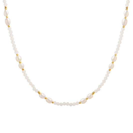 French Retro Pearl Pendant Necklace with Titanium Steel Charm