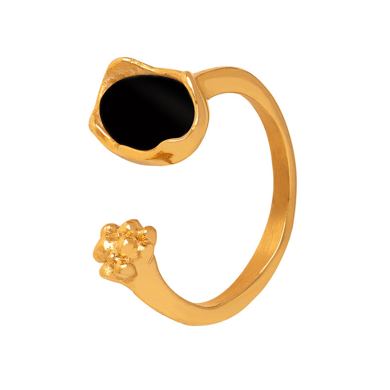 Elegant Titanium Steel Gold-Plated Ring with Zircon Colored Shell Inlay