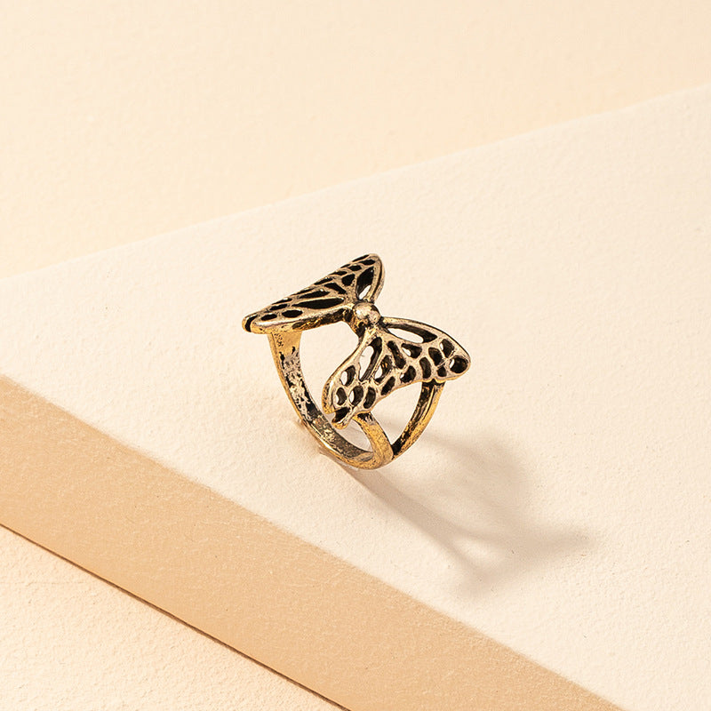 European Style Hollow Butterfly Ring with Niche Design for Fashionable Street Style