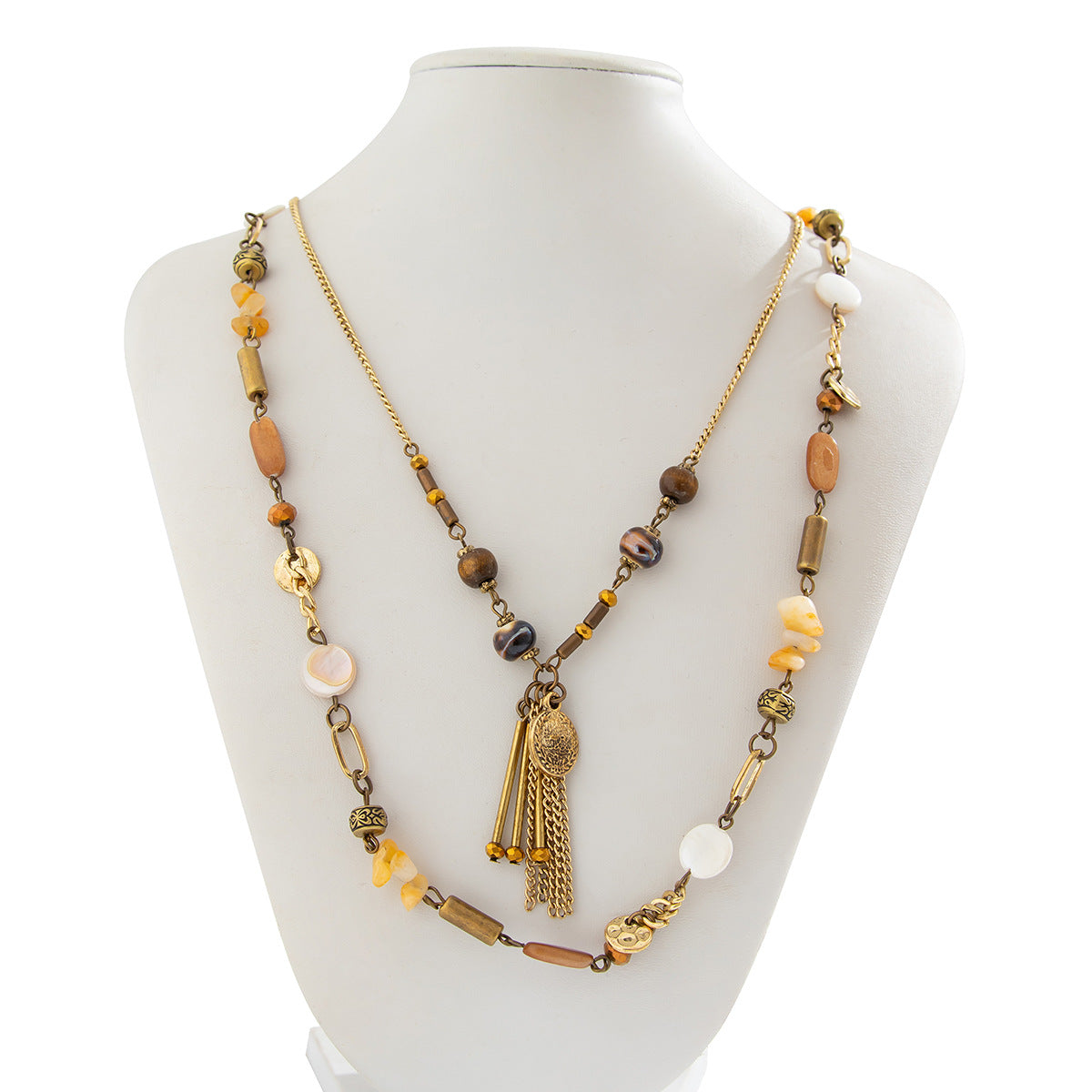 Retro Star-Shaped Fringed Sweater Chain For Imitation Pearls Stacked With Long Necklaces Necklace