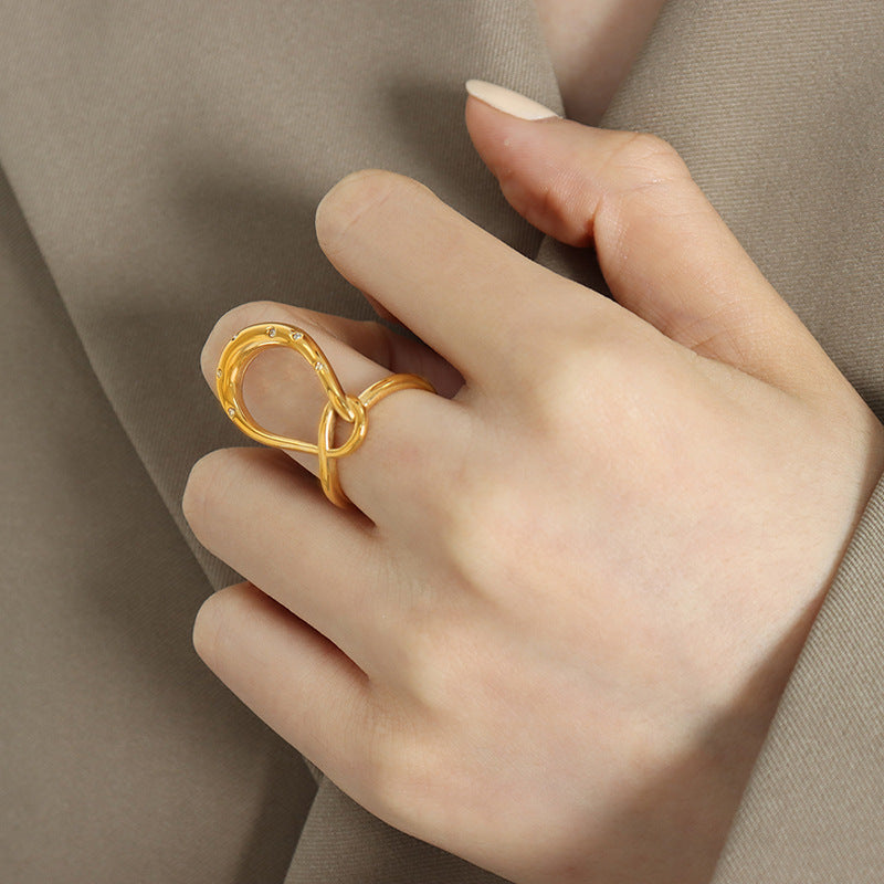 Geometric Curve Cold Wind Titanium Steel Ring - Women's Jewelry by Planderful