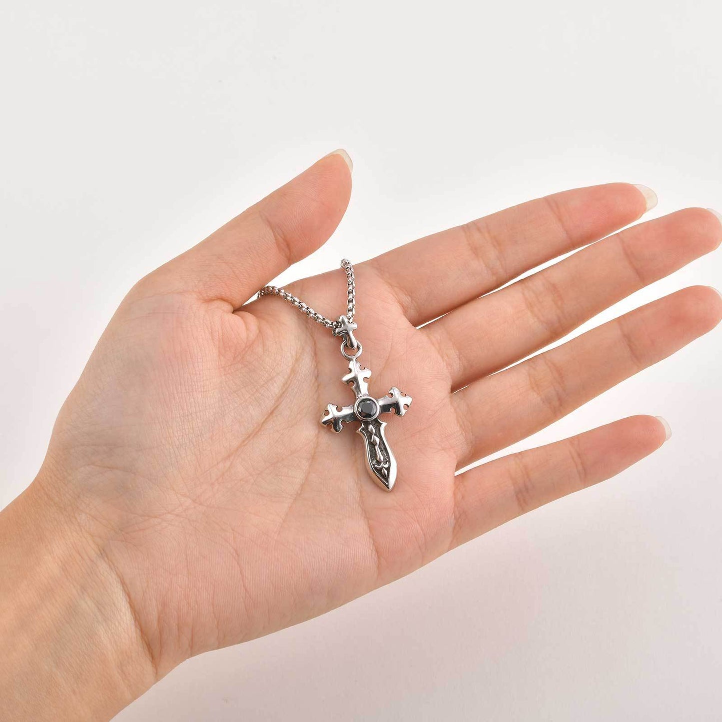 Planderful Retro Zircon Cross Sword Necklace Stainless Men