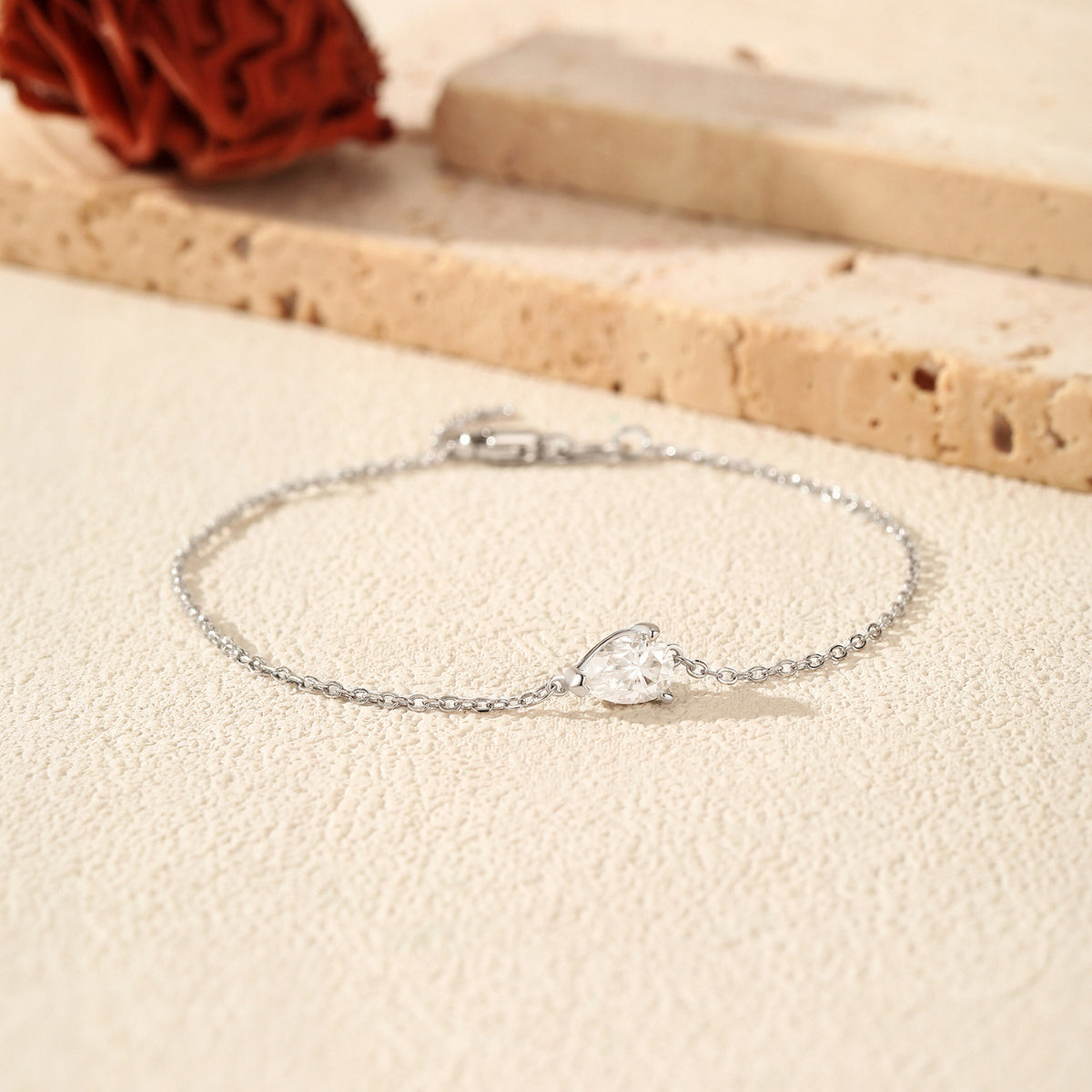 925 Sterling Silver Teardrop Moissanite Bracelet