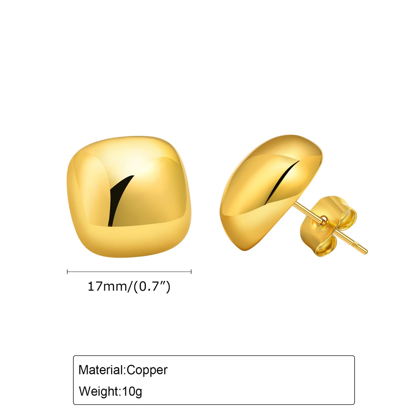 18K Gold Stud Earrings Copper Material Square Geometric Jewelry