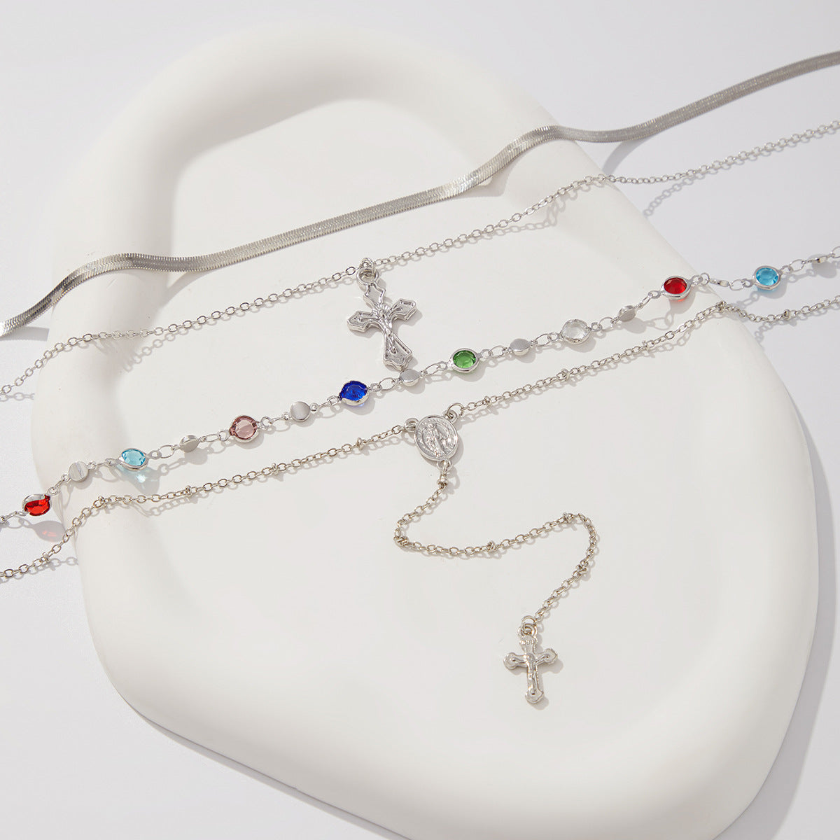 European and American cross-border personalized versatile zircon-encrusted cross pendant necklace, temperament stacked with cold ins long jewelry