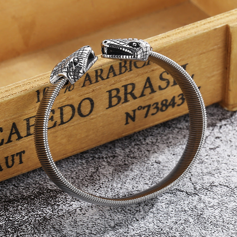 Trends Punk Style Snakehead Titanium Steel Men's Elastic Bracelet