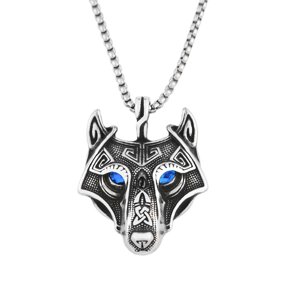 Foreign Trade Explosion Eye Stainless Steel Necklace Celtic Viking Wolf Head Pendant Jewelry for Men