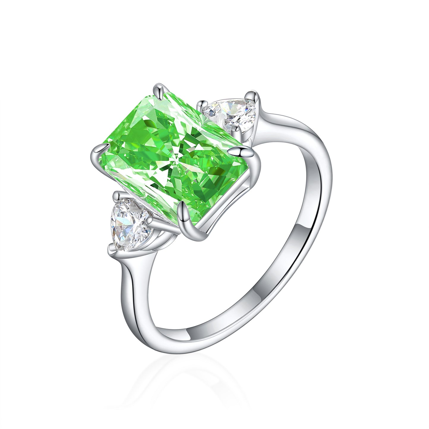 925 Sterling Silver Flame Ice Flower Cut Heart-Shaped Zircon Ring