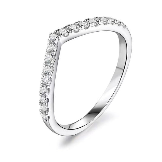 Single Row of Zircon V Shaped Sterling Silver Ring