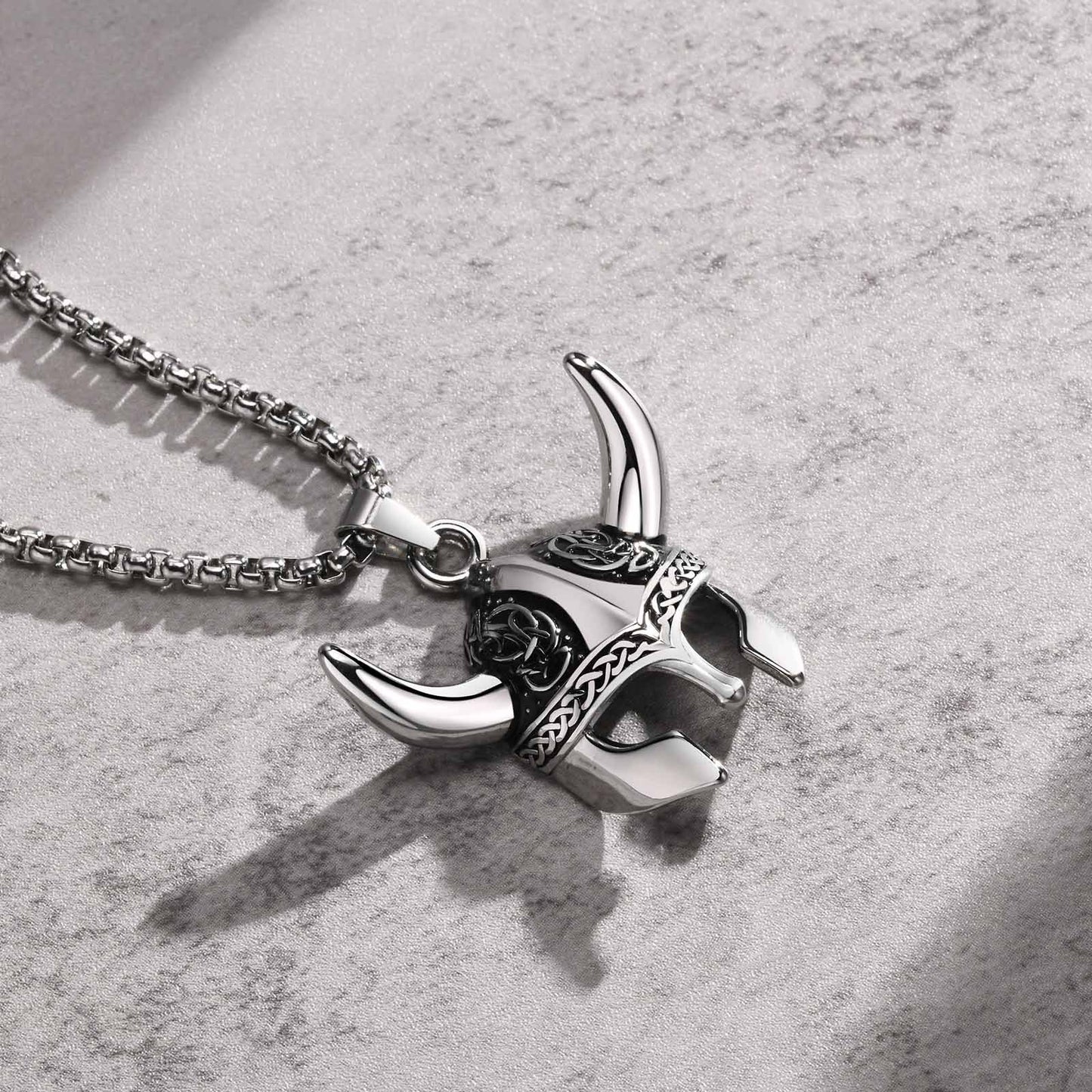 Stainless Steel Celtic Knot Viking Mask Pendant Necklace