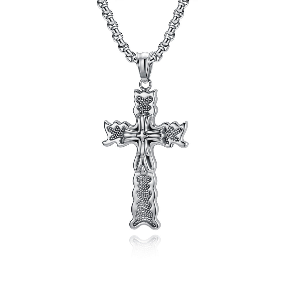 Steel Necklace – Vintage Cross Pendant Necklace For Everyday Punk Style Gift Ready