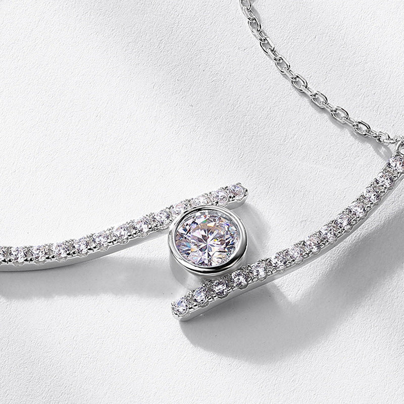 S925 Sterling Silver Moissanite Round Pendant Necklace