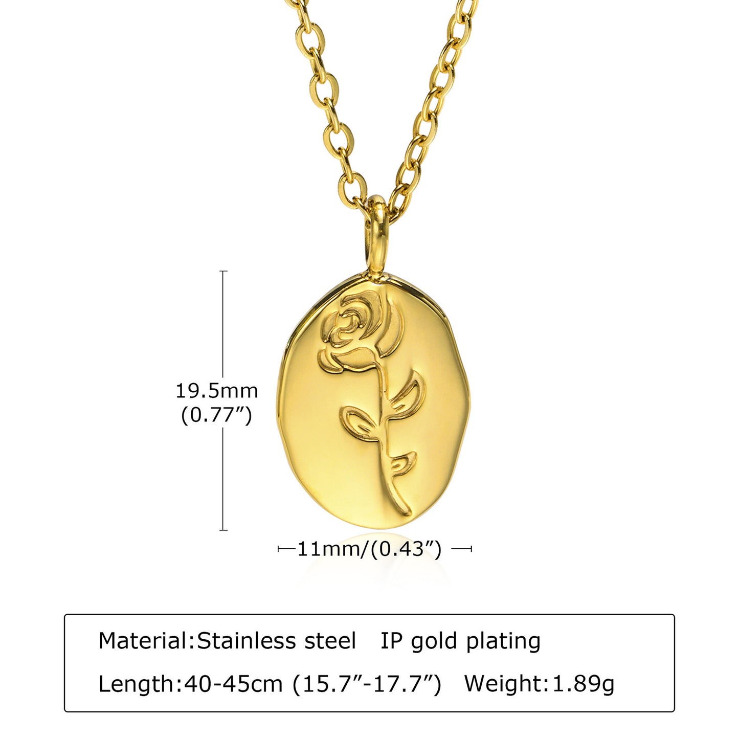 Rose Pendant Round Necklace Clavicle Chain Stainless Steel