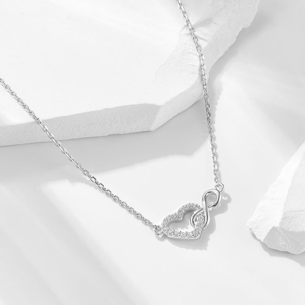 Lucky Figure-8 Infinite Heart-Shaped Sterling Silver Necklace Niche Versatile Necklace