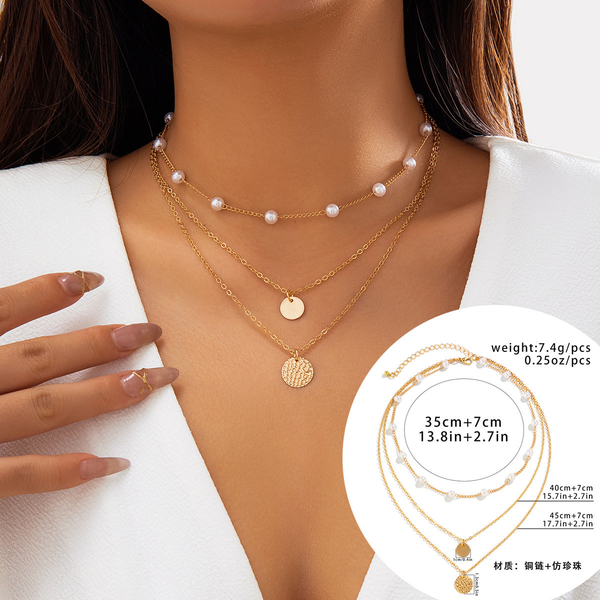 European and American Cross-border Classic Rhinestone Pendant Necklace with Imitation Pearls and Tassels