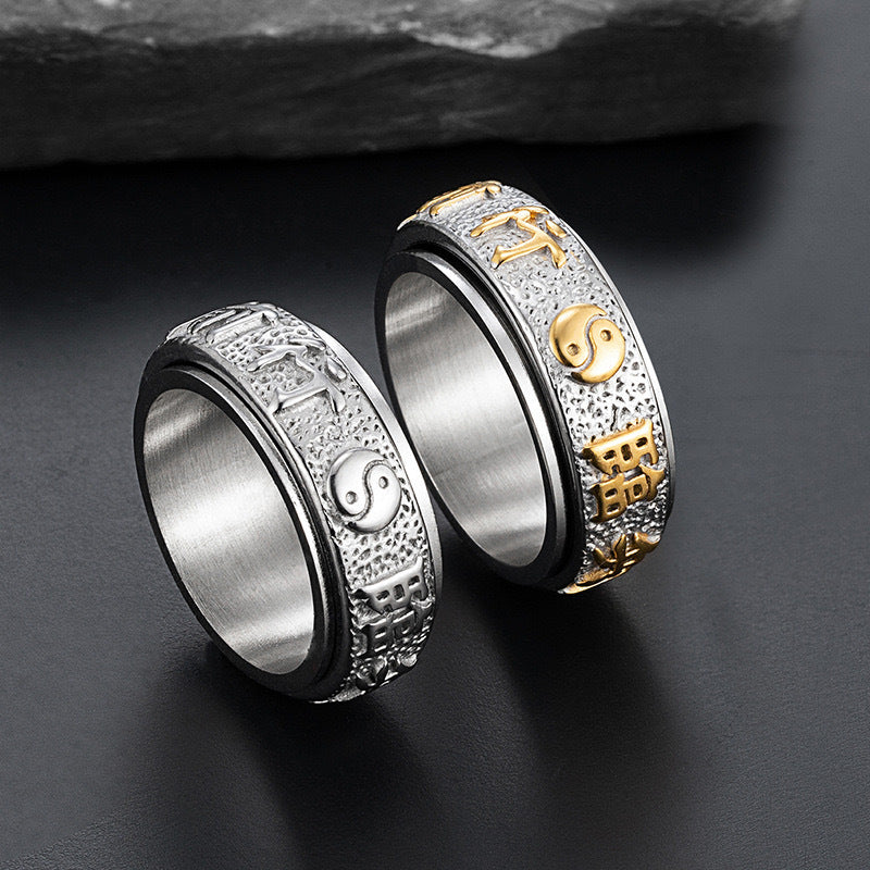 Planderful Taoist Nine Characters Mantra Ring Titanium Steel Rotating Anxiety Relief Jewelry For Mindful Seekers