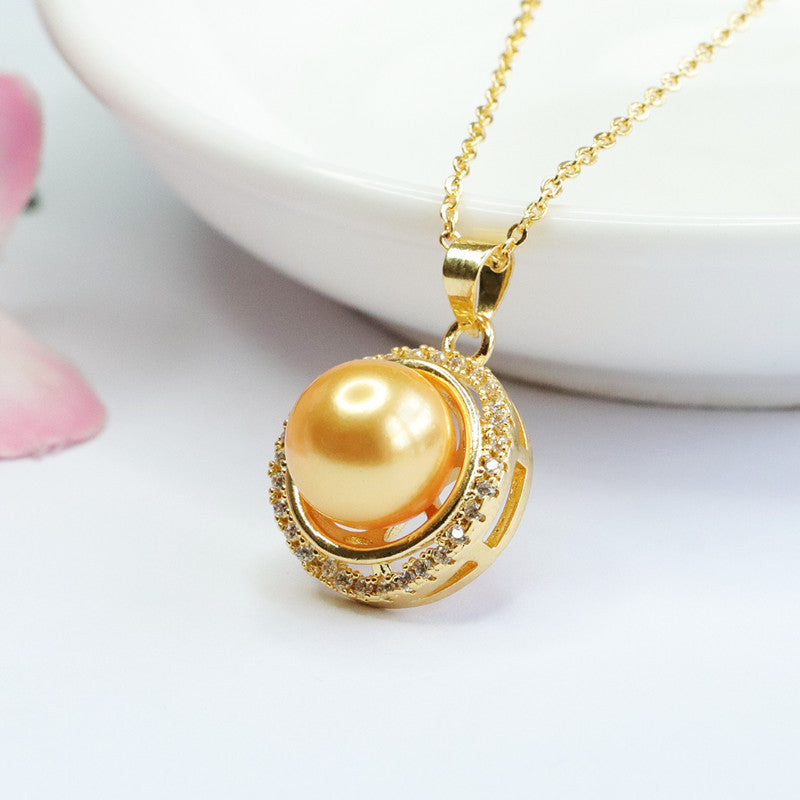 Champagne Shell Pearl Single Halo Pendant — No Chain