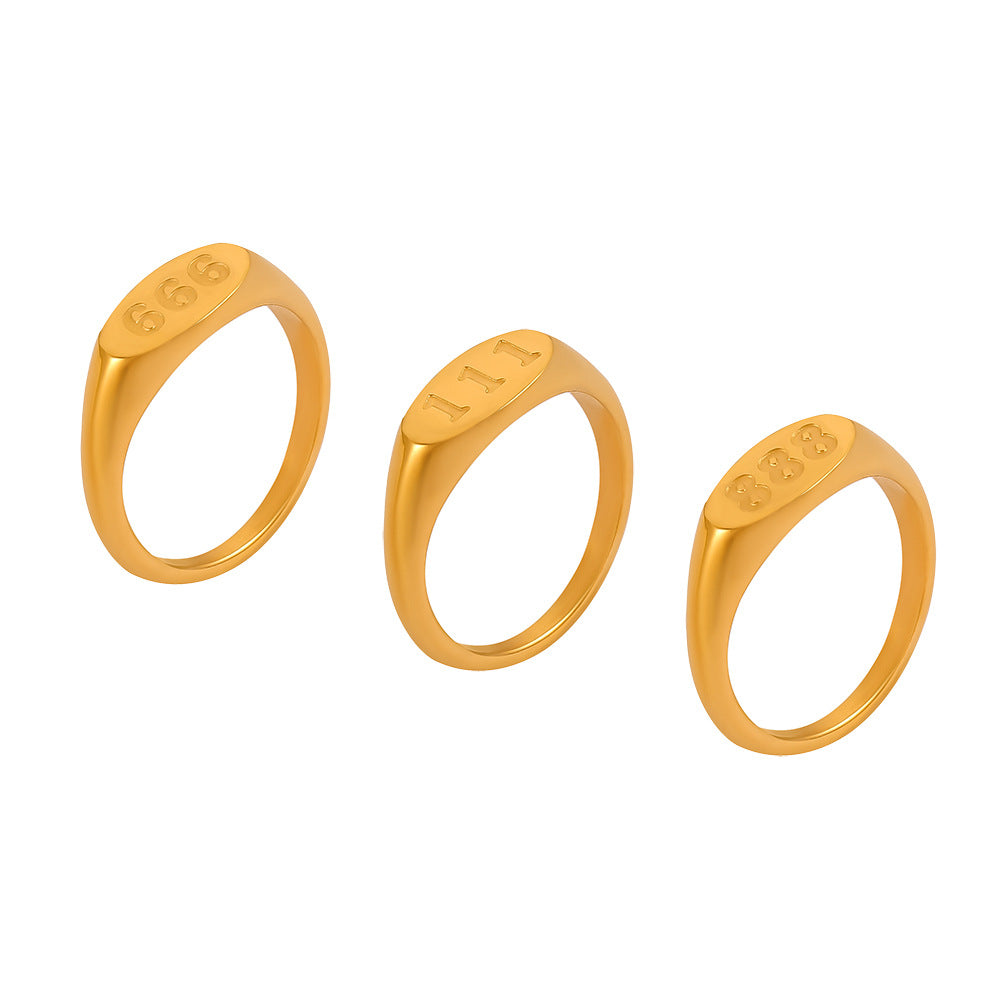 Triple Charm Gold-Plated Titanium Steel Ring in Size 7-8