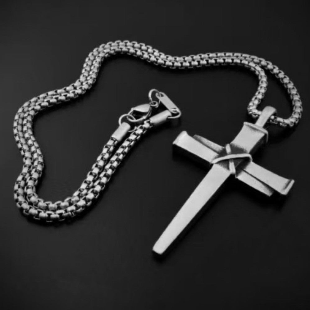 1. Planderful Cross Pendant Necklace For Men In Titanium Steel With Nail Detail Street Style Gift