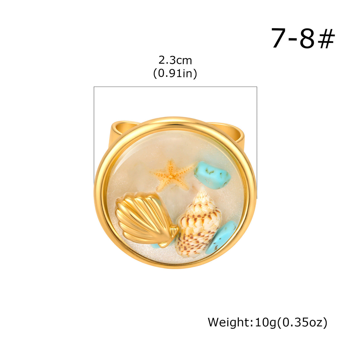 French Stainless Steel Resin Ocean Turquoise Starfish Pearl Opening Women's Ring