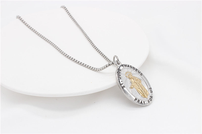 Madonna Oval Tag Pendant Titanium Steel Unisex Necklace Planderful Everyday Genie Collection Protection Symbol